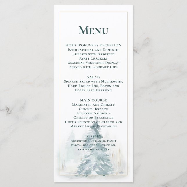 Winter Pine Trees Snow Pine Green Background Menu (Anverso)