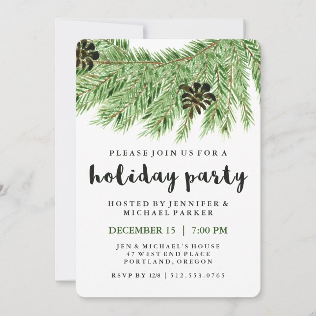 Winter Pines | Invitación de fiesta de vacaciones (Anverso)