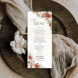 Winter Red Greenery Pinecone Boda Menu
