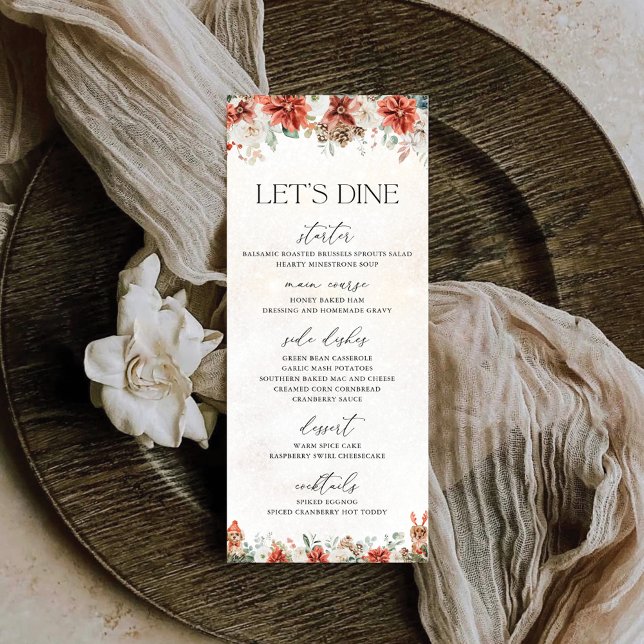 Winter Red Greenery Pinecone Boda Menu (Subido por el creador)