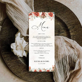 Winter Red Greenery Pinecone Boda Menu