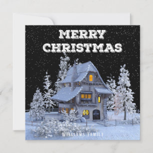Winter Scenery Snowy House Feliz Navidad