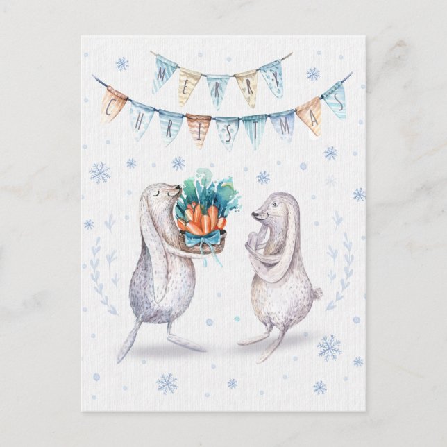 Winter Snow Bunnies Feliz Navidad (Anverso)
