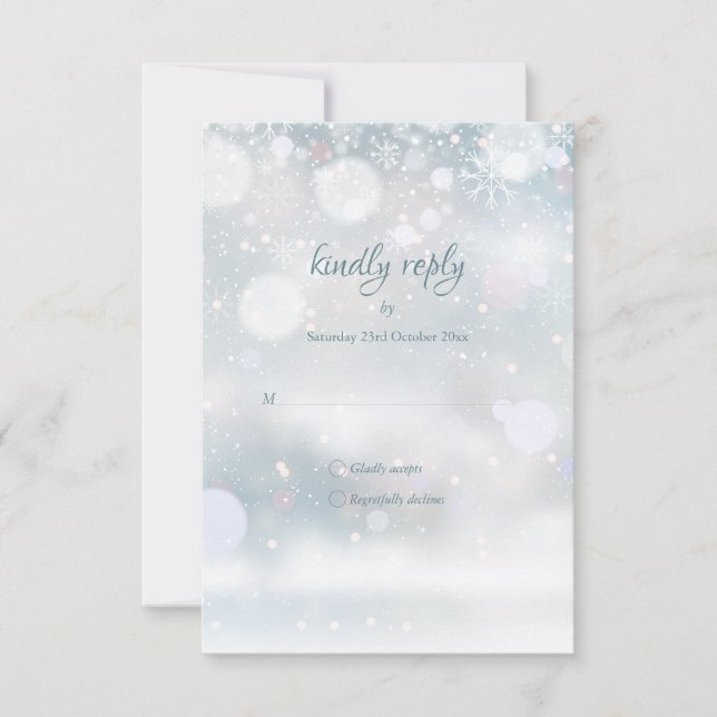 Winter Snowflakes Elegant Script Wedding RSVP (Anverso)