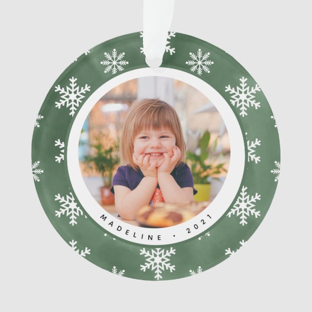 Winter Snowflakes Photo Name Ornamento de Navidad (Anverso)