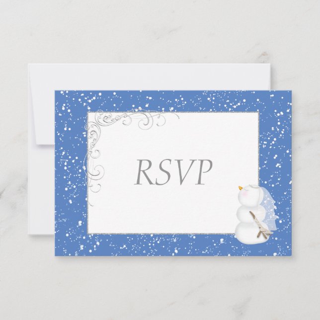 Winter Snowman Bride & Groom Wedding RSVP (Anverso)
