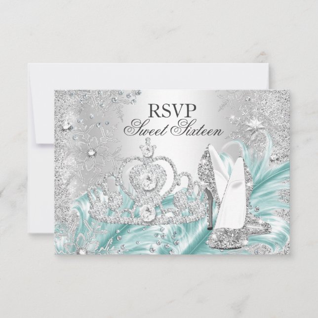 Winter Sparkle Snowflake Blue Sweet 16 RSVP (Anverso)