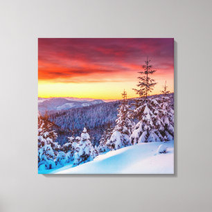 Winter Sunset Mountains Arte de tela escénica