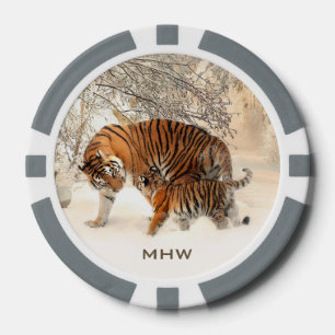 Winter Tigers personalizado monograma fichas de pó