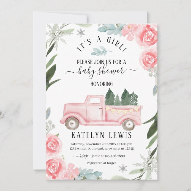 Winter Truck Baby Shower Invitación Floral (Anverso)