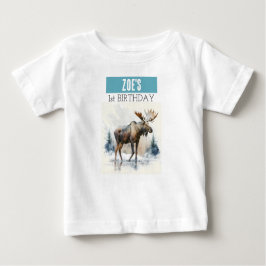 Winter Vibes Moose - Camiseta de primer cumpleaños