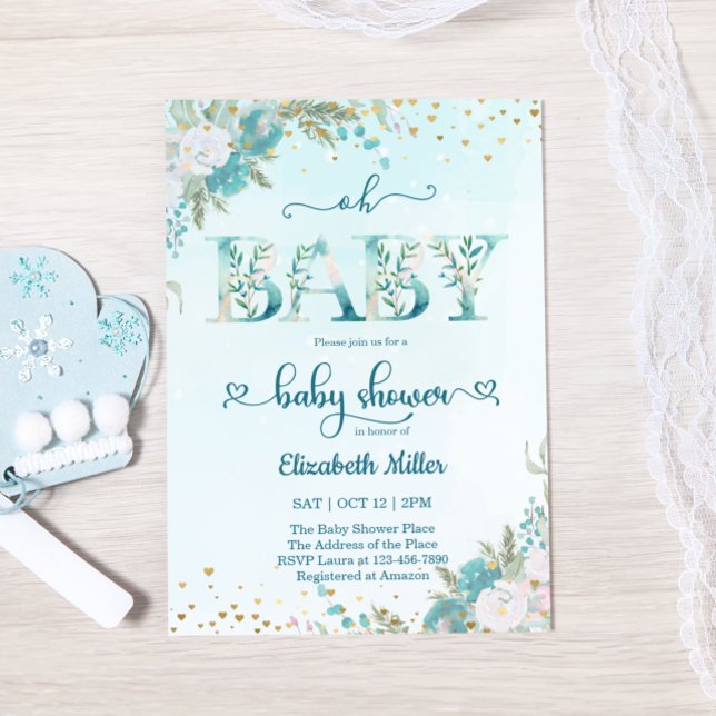 Winter Watercolor Blue Floral Baby Shower (Subido por el creador)