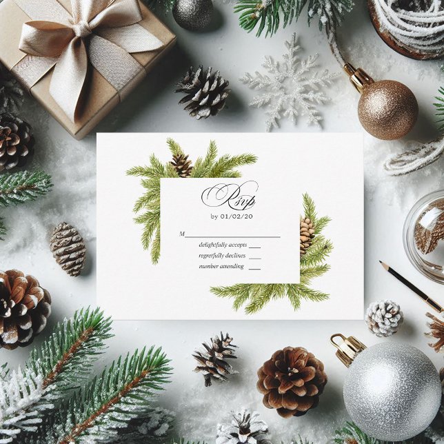 Winter Watercolor Pines Wedding RSVP (Winter Watercolor Pines Wedding RSVP)