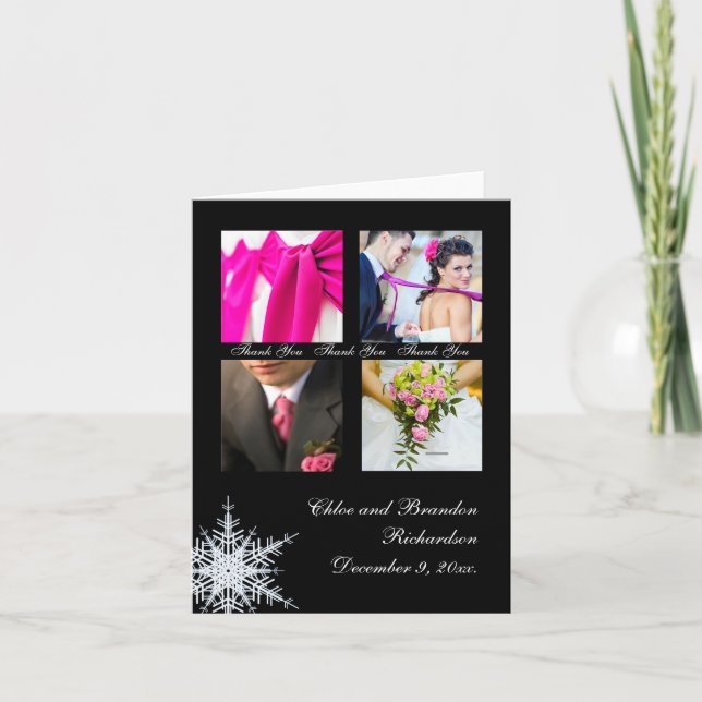 Winter Wedding Collage Tarjeta de agradecimiento (Anverso)