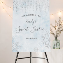 Winter Wonderland Blue Silver Nieve Hielo Sweet 16