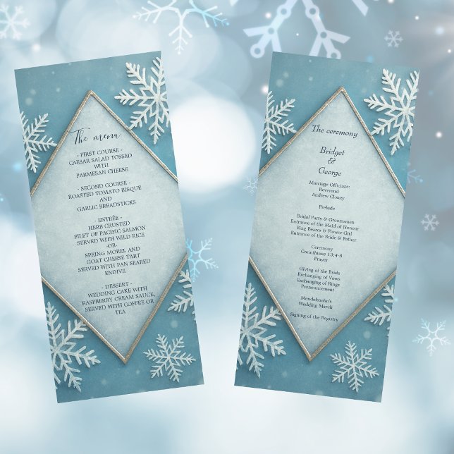 Winter Wonderland Blue Snowy Romantic boda menú (Subido por el creador)