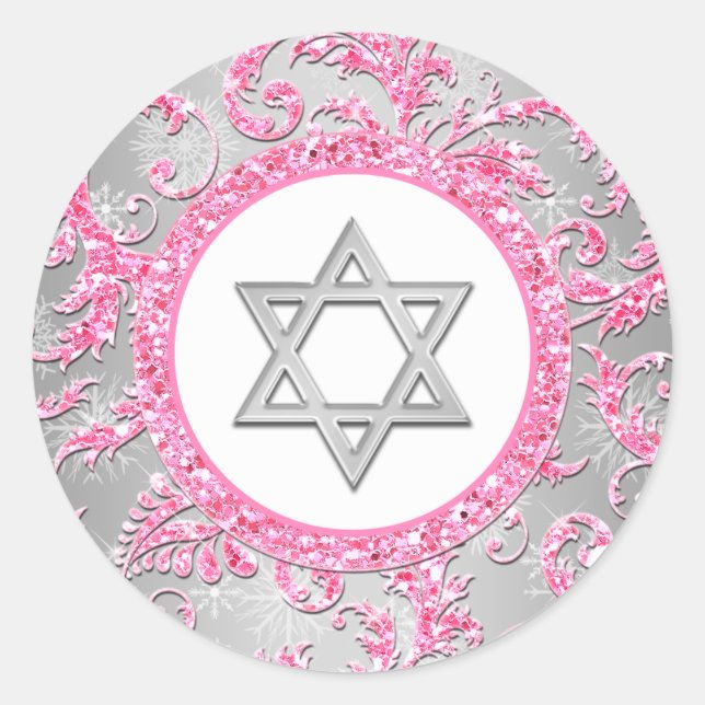 Winter Wonderland Damask Bat Mitzvah Pegatina 2 (Anverso)