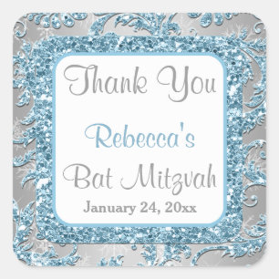 Winter Wonderland Damask Bat Mitzvah Pegatina 4