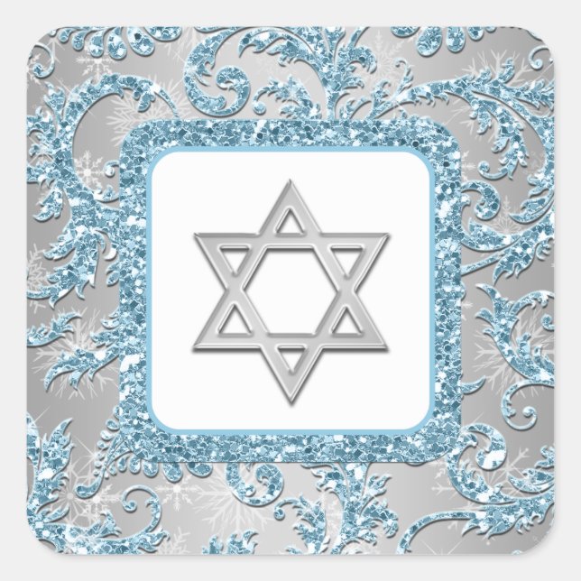 Winter Wonderland Damask Bat Mitzvah Pegatina 6 (Anverso)
