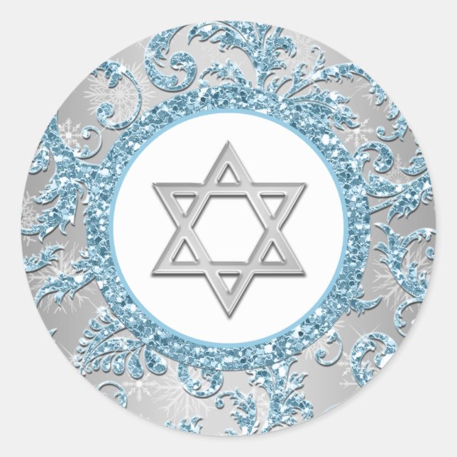 Winter Wonderland Damask Bat Mitzvah Pegatina 9 (Anverso)