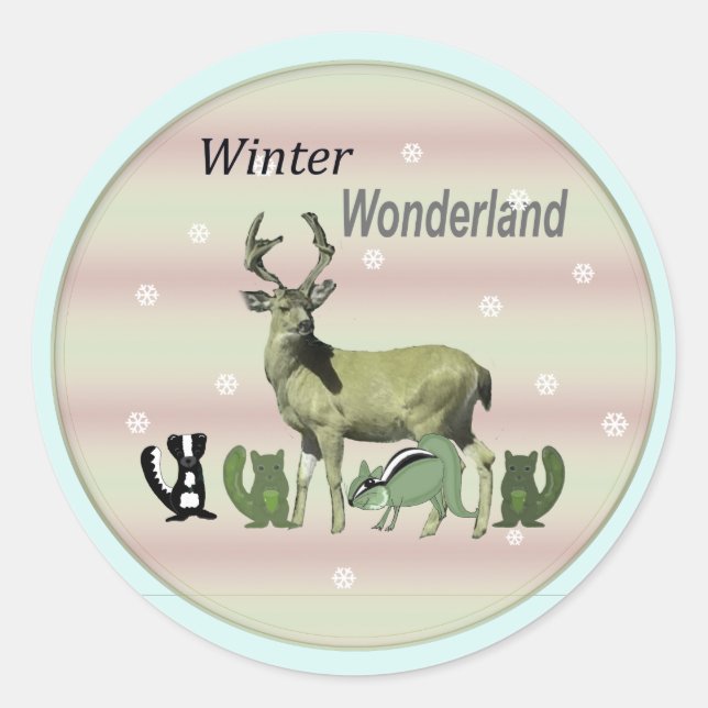 Winter Wonderland Deer Wildlife Round Pegatina (Anverso)