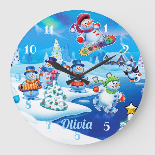 Winter Wonderland hombres de nieve. Reloj de pared (Anverso)