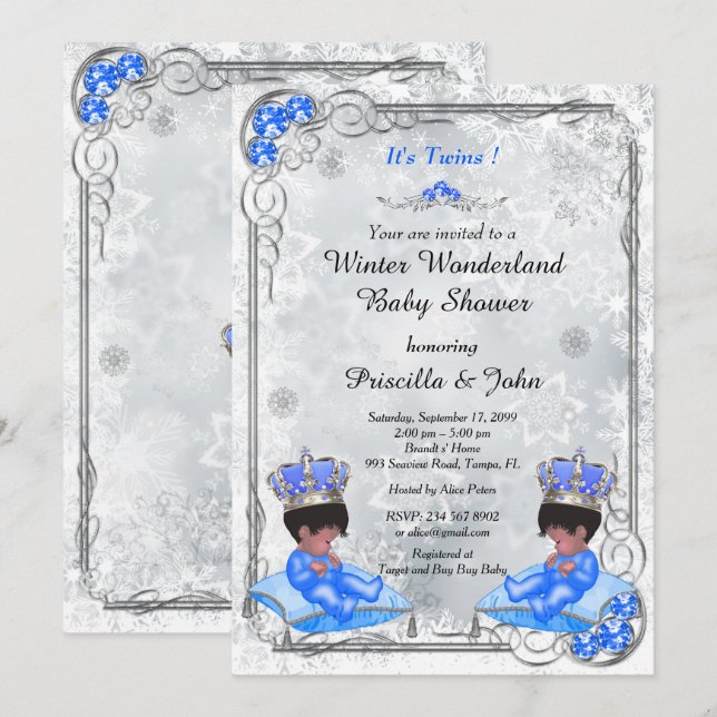 Winter Wonderland Invitación a Baby Shower Twins B (Anverso / Reverso)