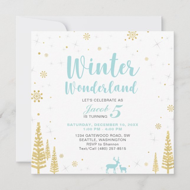 Winter Wonderland - Invitación al cumpleaños de lo (Anverso)