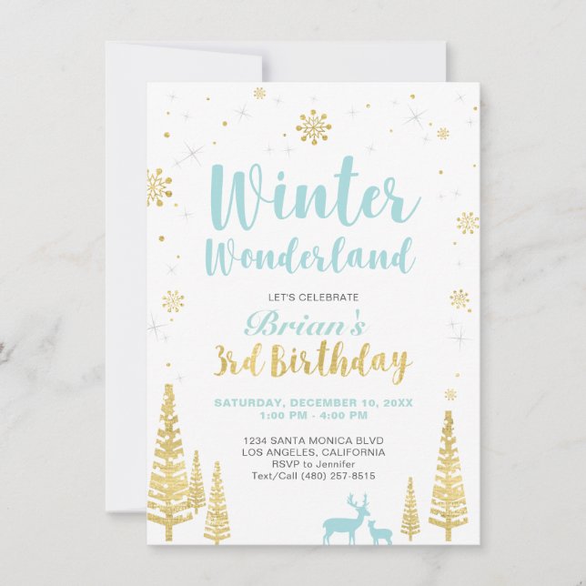 Winter Wonderland - Invitación de tercer cumpleaño (Anverso)