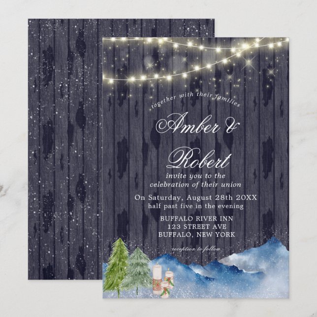 Winter Wonderland | Invitaciones de bodas pintadas (Anverso / Reverso)
