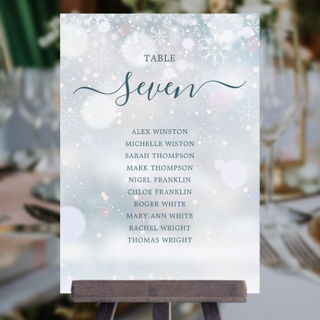 Winter Wonderland Script Número de tabla del plan (Winter Wonderland Script Seating Plan Table Number)