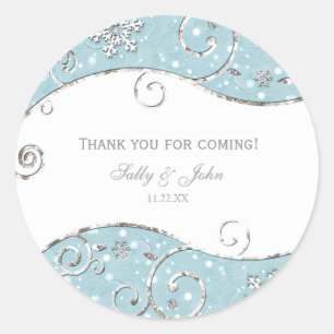 Winter Wonderland Silver Swirls Blue Pegatina Labe