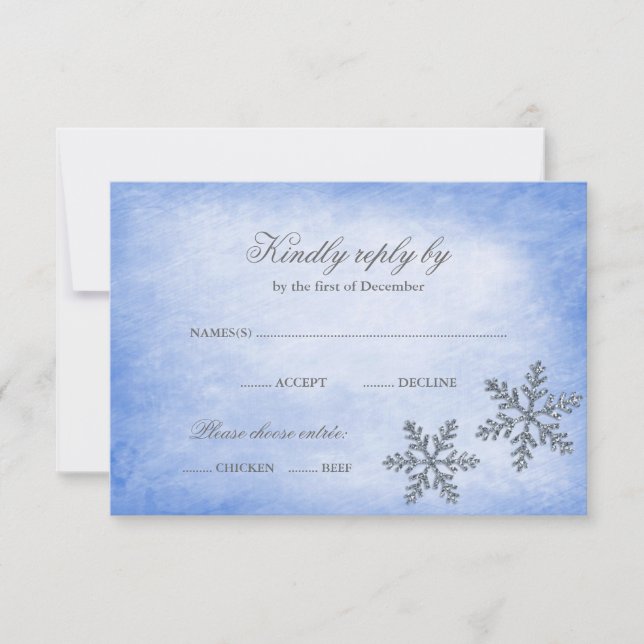 Winter Wonderland Sparkle Snowflakes Blue RSVP (Anverso)