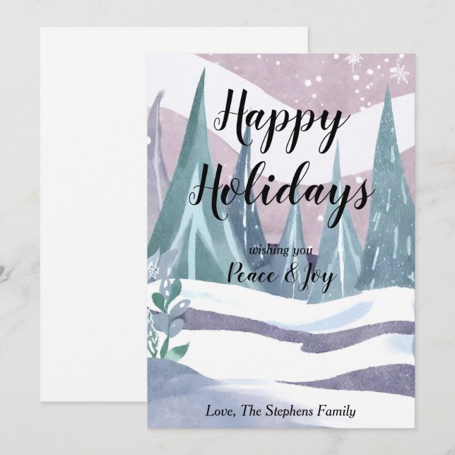 Winter Wonderland Watercolor Tarjeta de felicitaci (Anverso / Reverso)