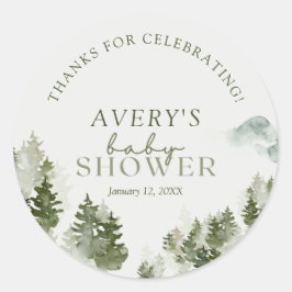 Winter Woodland Baby Shower Classic Round Pegatina
