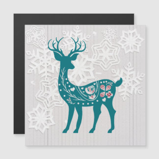 Winter Woodland Elk Deer Snowflake Magnet Card