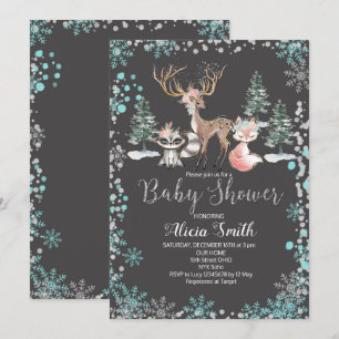 Winter Woodland Forest Baby Shower Invitación Mint