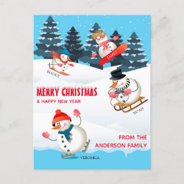 Wintersport Snowmen Ilustracion Feliz Navidad