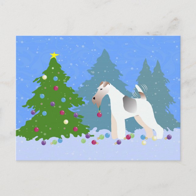 Wire Fox Terrier Decorando Árbol de Navidad - Bosq (Anverso)
