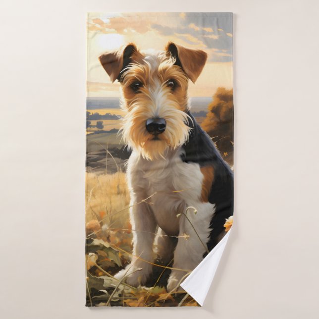 Wire Hair Fox Terrier En El Campo Otoño (Toalla de baño)