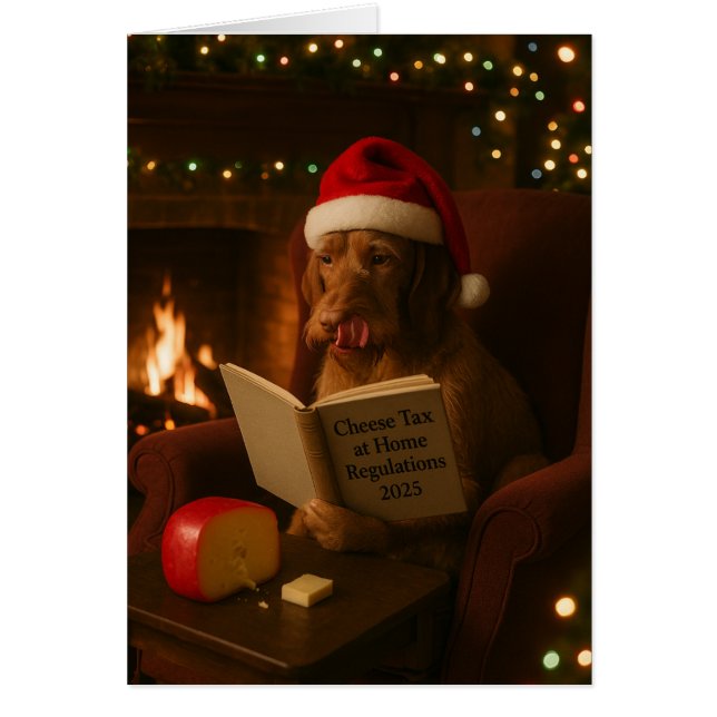 Wire haired Vizsla 'Cheese Tax' Christmas card (Frente)
