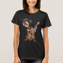 Wirehair Dachshund Perro Tocando Camiseta De Guita