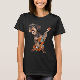 Wirehair Dachshund Perro Tocando Camiseta De Guita