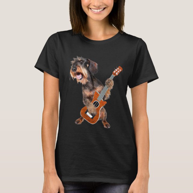 Wirehair Dachshund Perro Tocando Camiseta De Guita (Anverso)