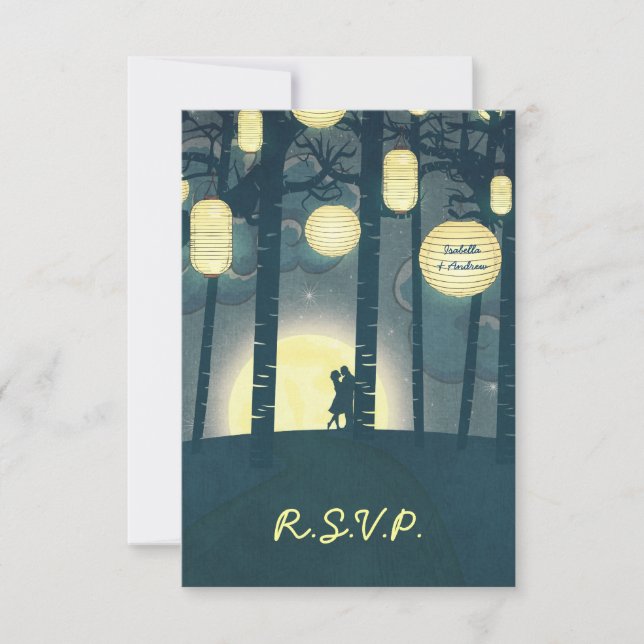 Wish Lanterns Dream Forest Wedding Invitación RSVP (Anverso)