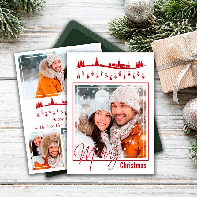Wish Merry Christmas Collage de fotos Red Style Ca (Wish Merry Christmas Photo Collage Red Style Card)