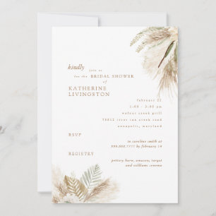 Wispy Boho Pampas Invitación a ducha de novia blan