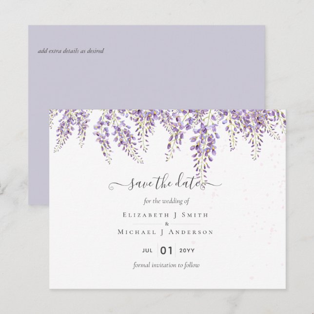 Wisteria Boda púrpura Guardar fecha postal (Anverso / Reverso)