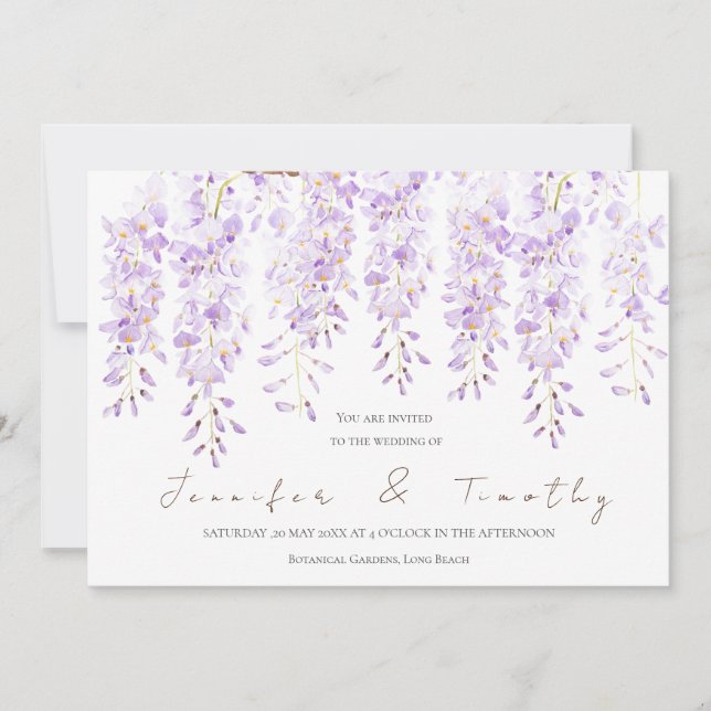 Wisteria de invitación de boda en acuarela de flor (Anverso)
