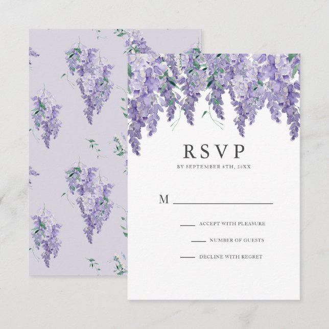 Wisteria Dusty Purple Watercolor Boda Tarjeta RSVP (Anverso / Reverso)
